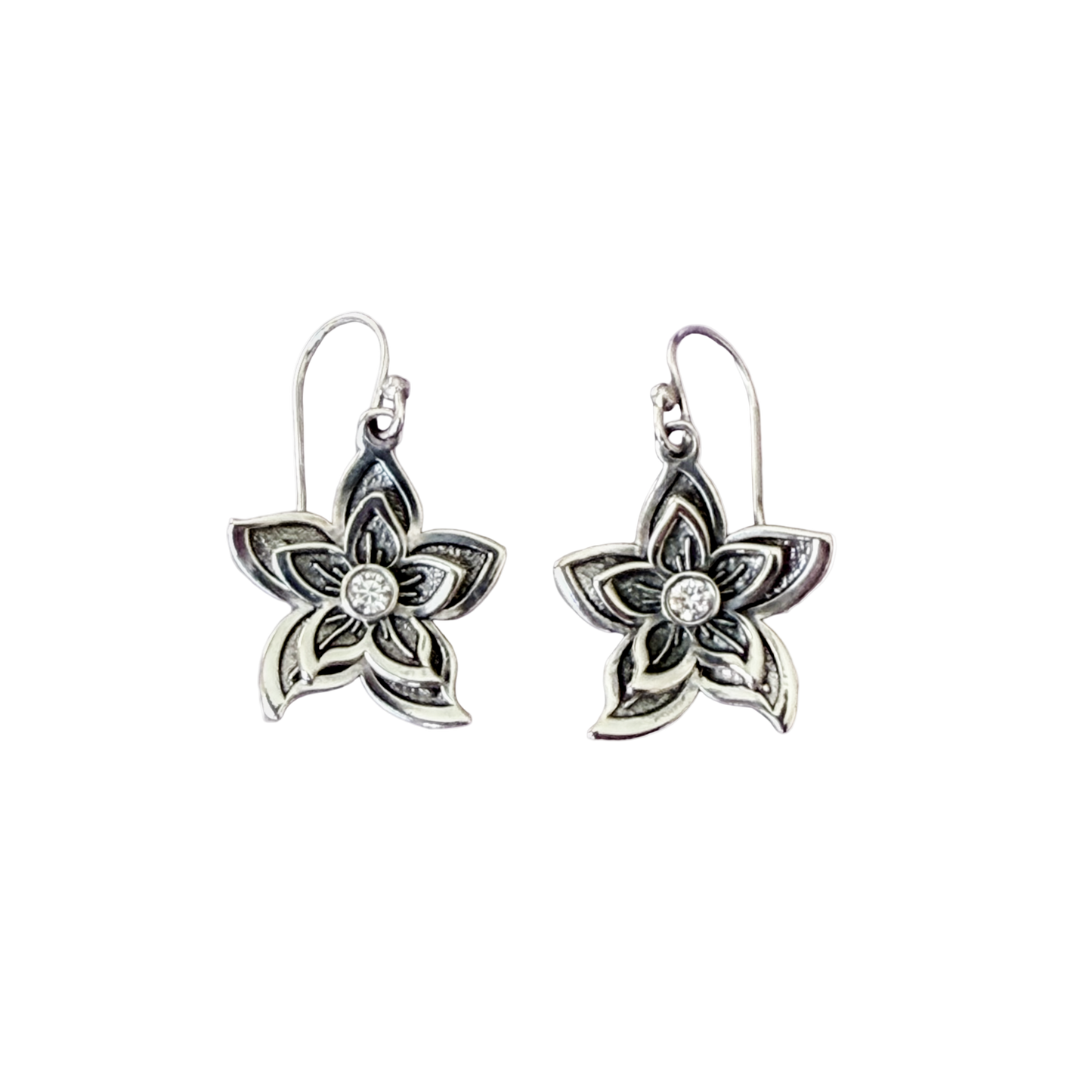 Diamond Double Lily Earrings in Sterling Silver 17mm
