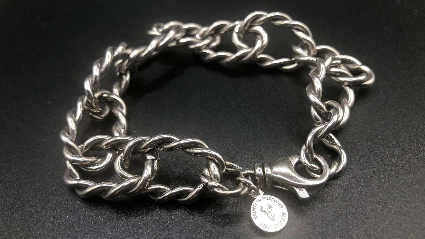 Hand crafted sterling silver large oval and 90 degree twisted link bracelet