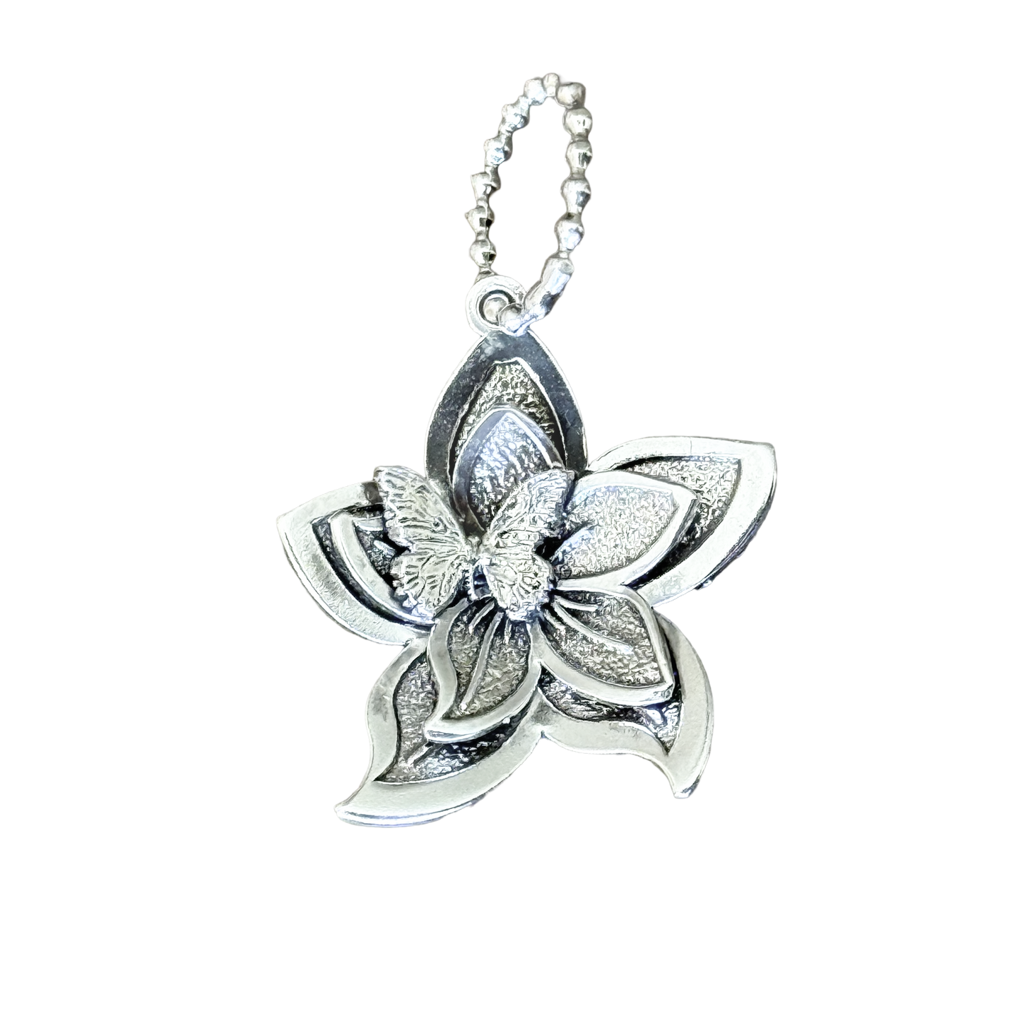 Double Lily & Butterfly Pendant in Sterling Silver 26mm
