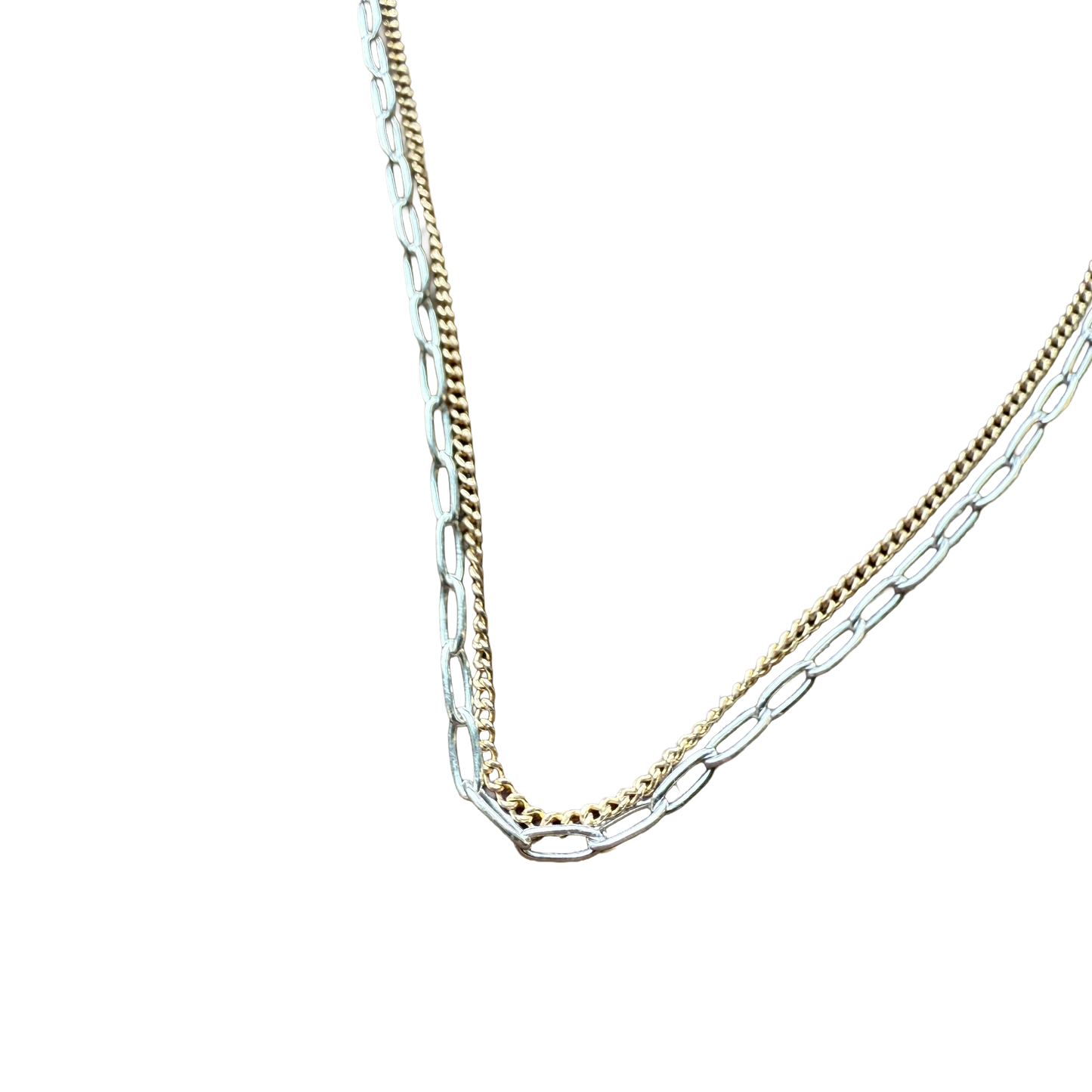 Double Chain - Paperclip and Curb Link Sterling Silver & 1/20th 14k Gold