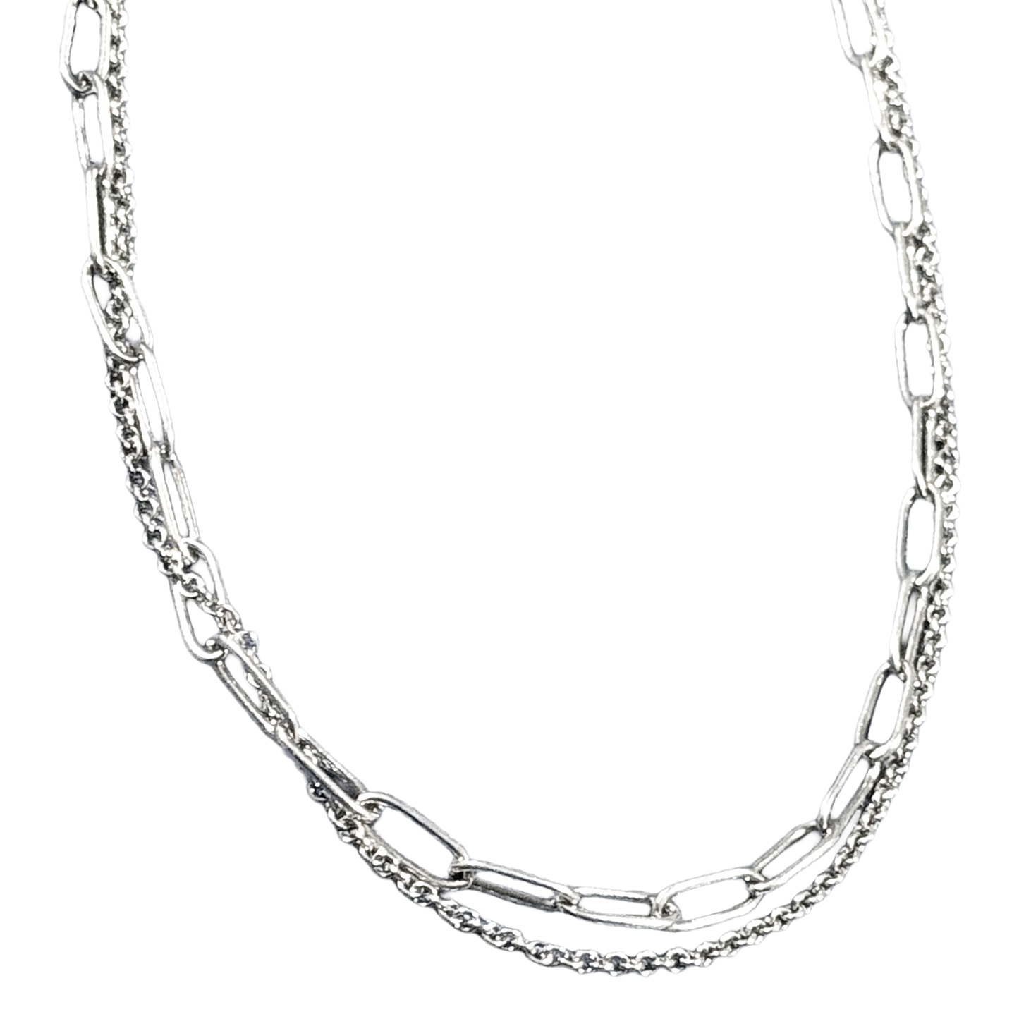 Large Paperclip Double Chain with Cable in Sterling Silver