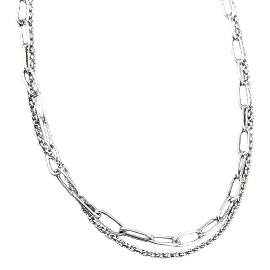 Large Paperclip Double Chain with Cable in Sterling Silver