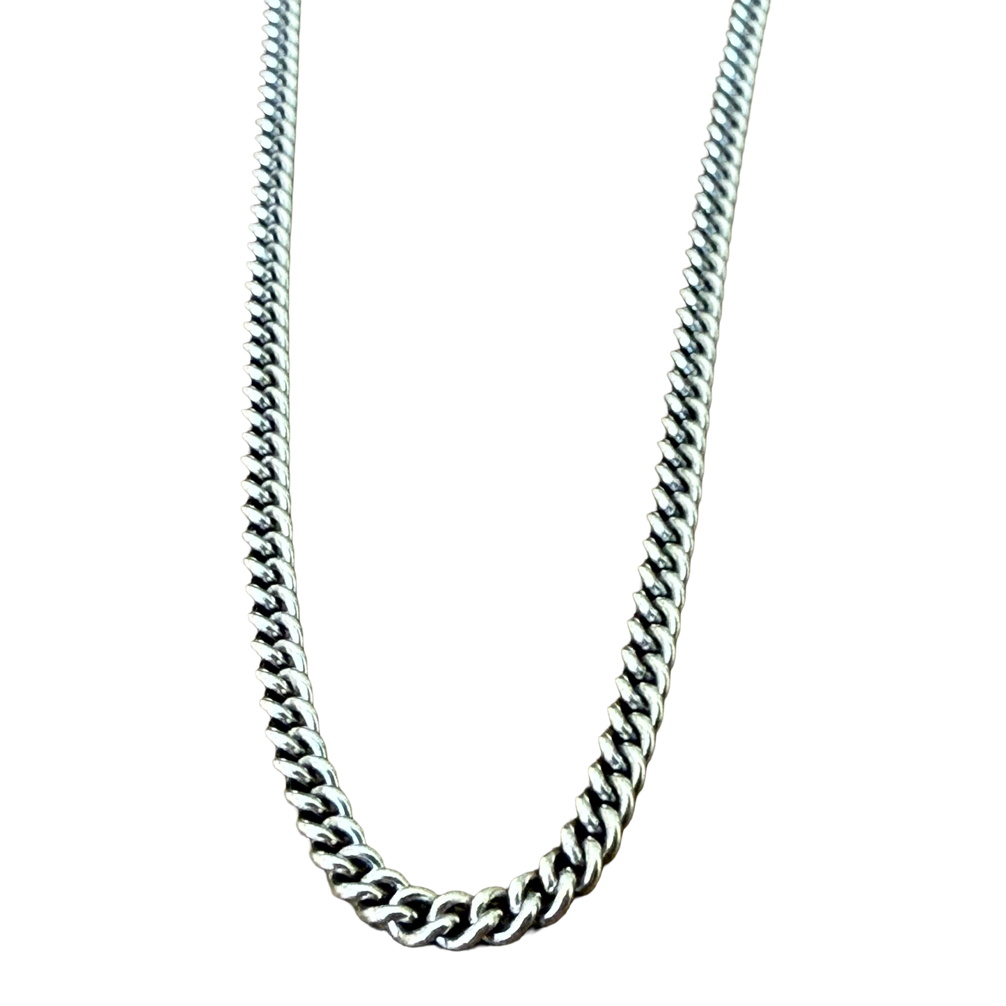 Curb Link Chain Necklace w/ Bar Logo 925 Silver