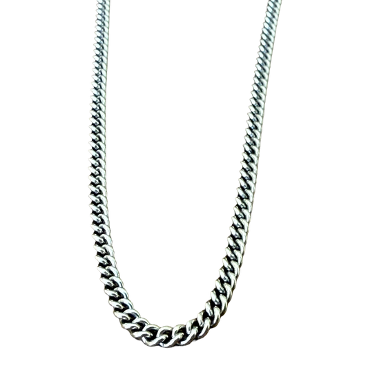 Curb Link Chain Necklace w/ Bar Logo 925 Silver