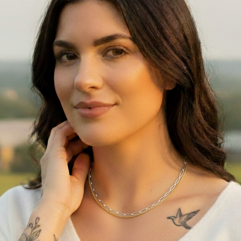 Double Chain - Paperclip and Curb Link Sterling Silver & 1/20th 14k Gold