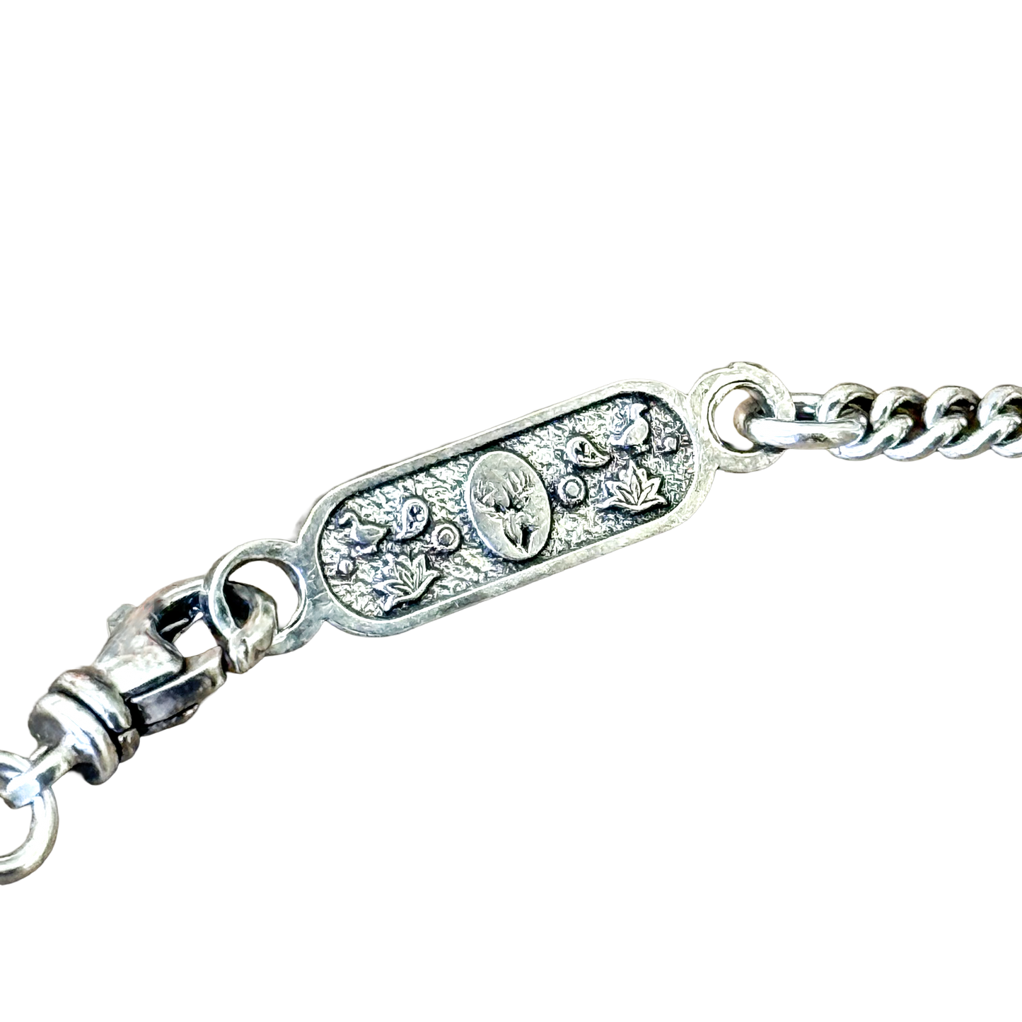 Curb Link Chain Necklace w/ Bar Logo 925 Silver