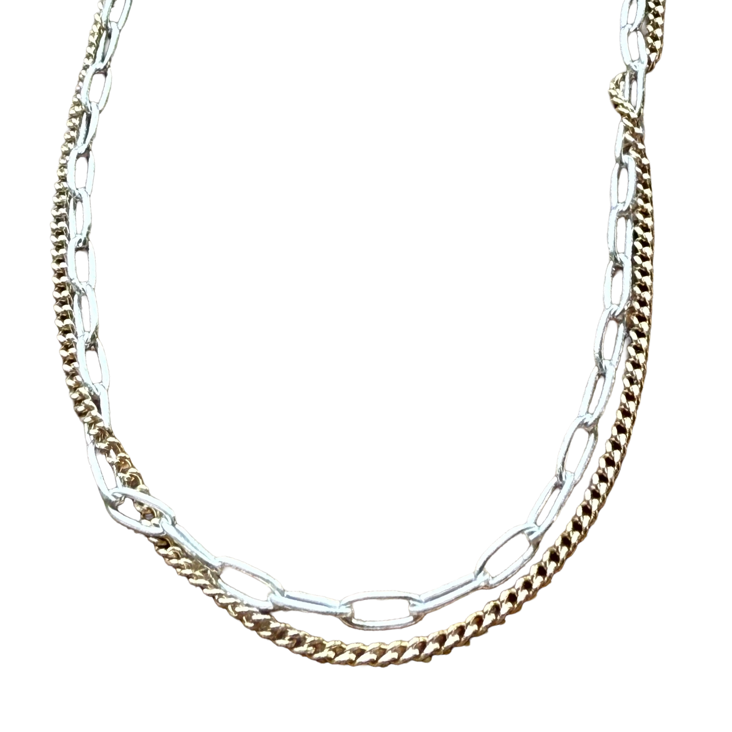 Double Chain - Paperclip and Curb Link Sterling Silver & 1/20th 14k Gold