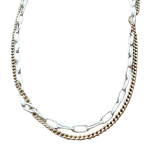 Double Chain - Paperclip and Curb Link Sterling Silver & 1/20th 14k Gold