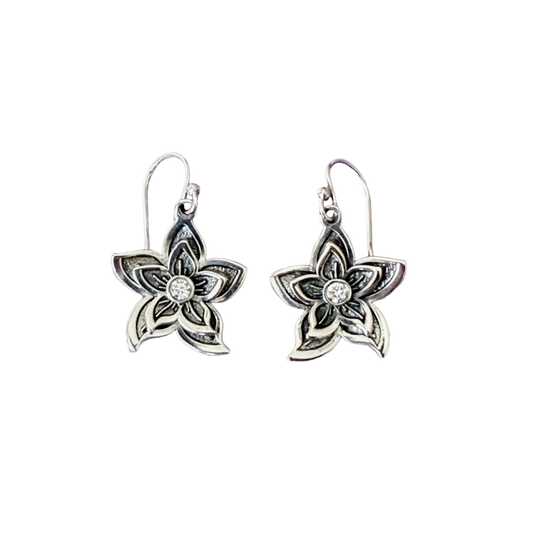 Diamond Double Lily Earrings in Sterling Silver 17mm