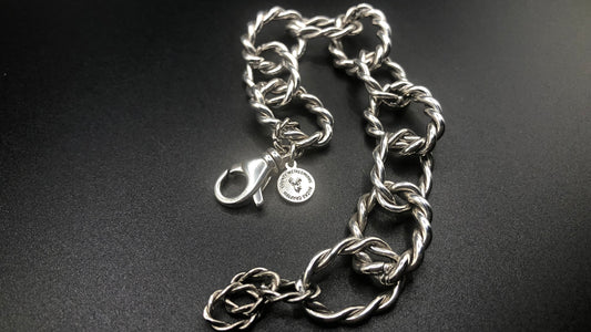 Hand crafted sterling silver heavy twist and twisted oval link bracelet with extender