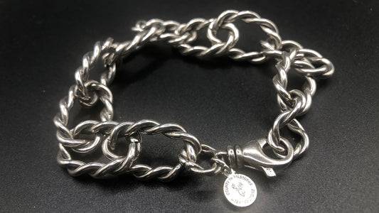 Hand crafted sterling silver large oval and 90 degree twisted link bracelet